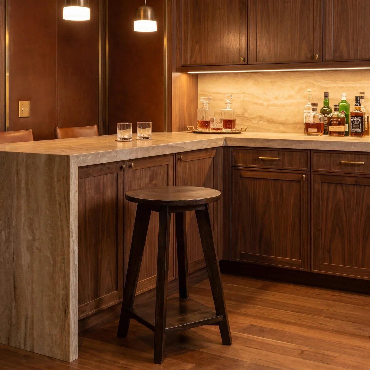 Walnut Undercarriage Bar Stool