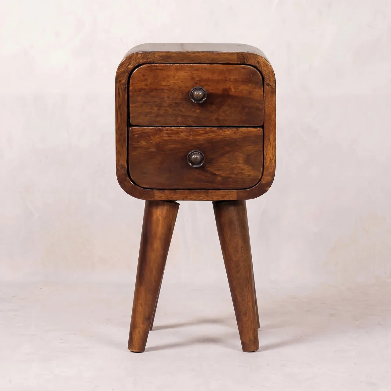 Extra Mini Curved Chestnut Mango Wood Bedside Table