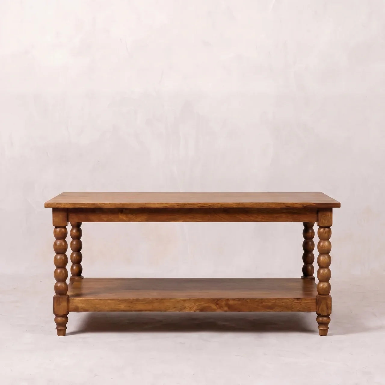 Solid Wood Amber Oak Coffee Table With Open Shelf