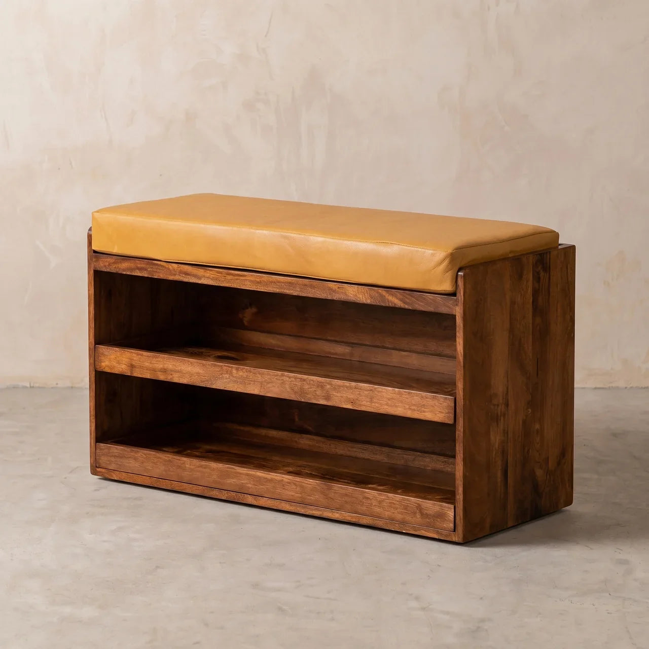 Buffalo Hide Pull out Honey Caramel Shoe Storage Bench