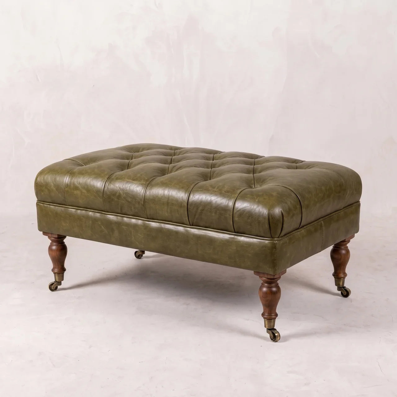 Buffalo Green Leather Ottoman with Castor Legs