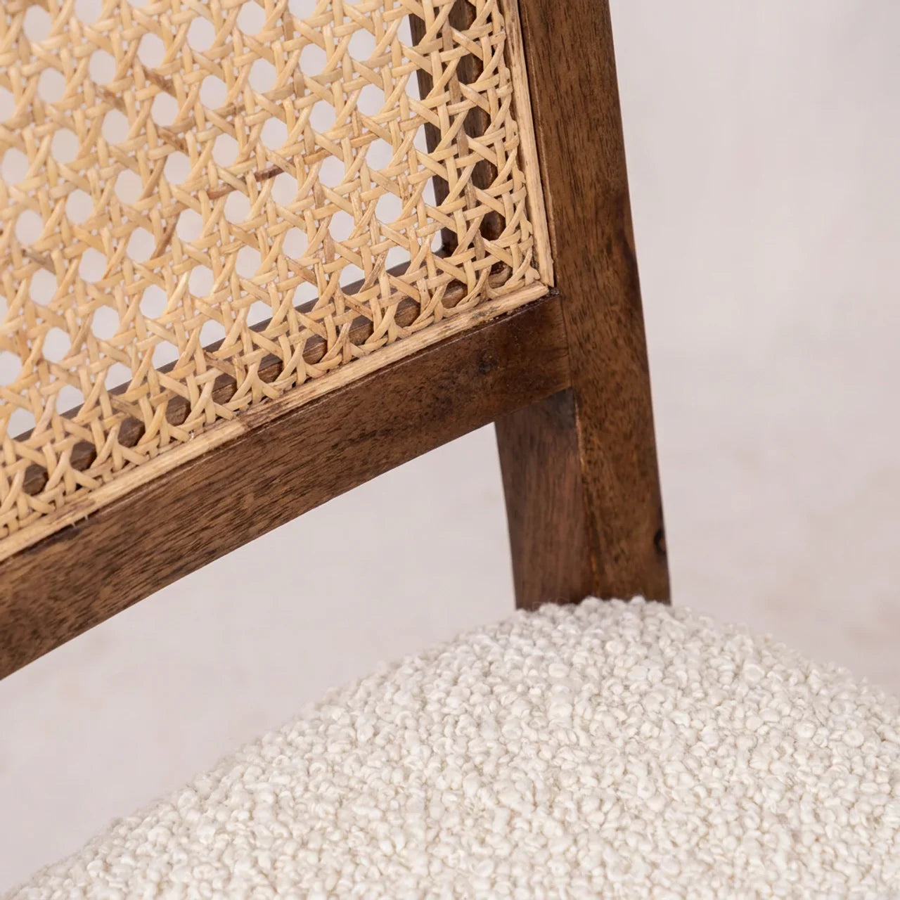 Cream Boucle Rattan Chair