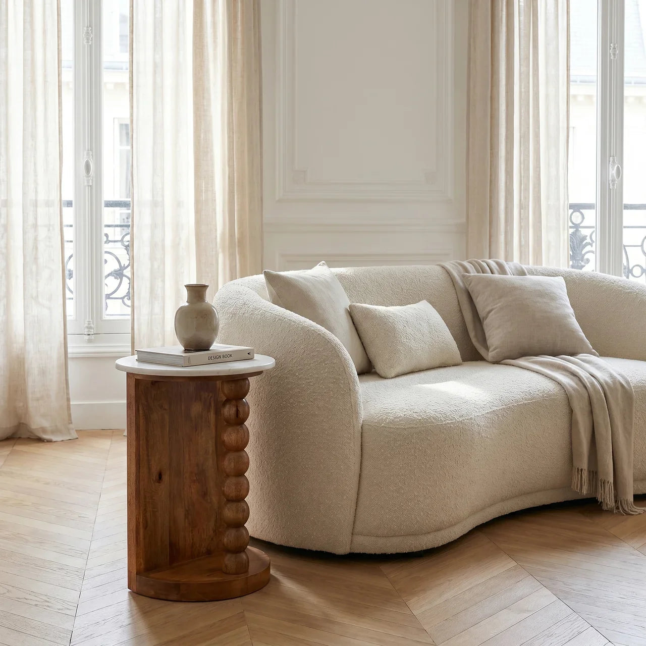 Marble-Top Spindle Side Table