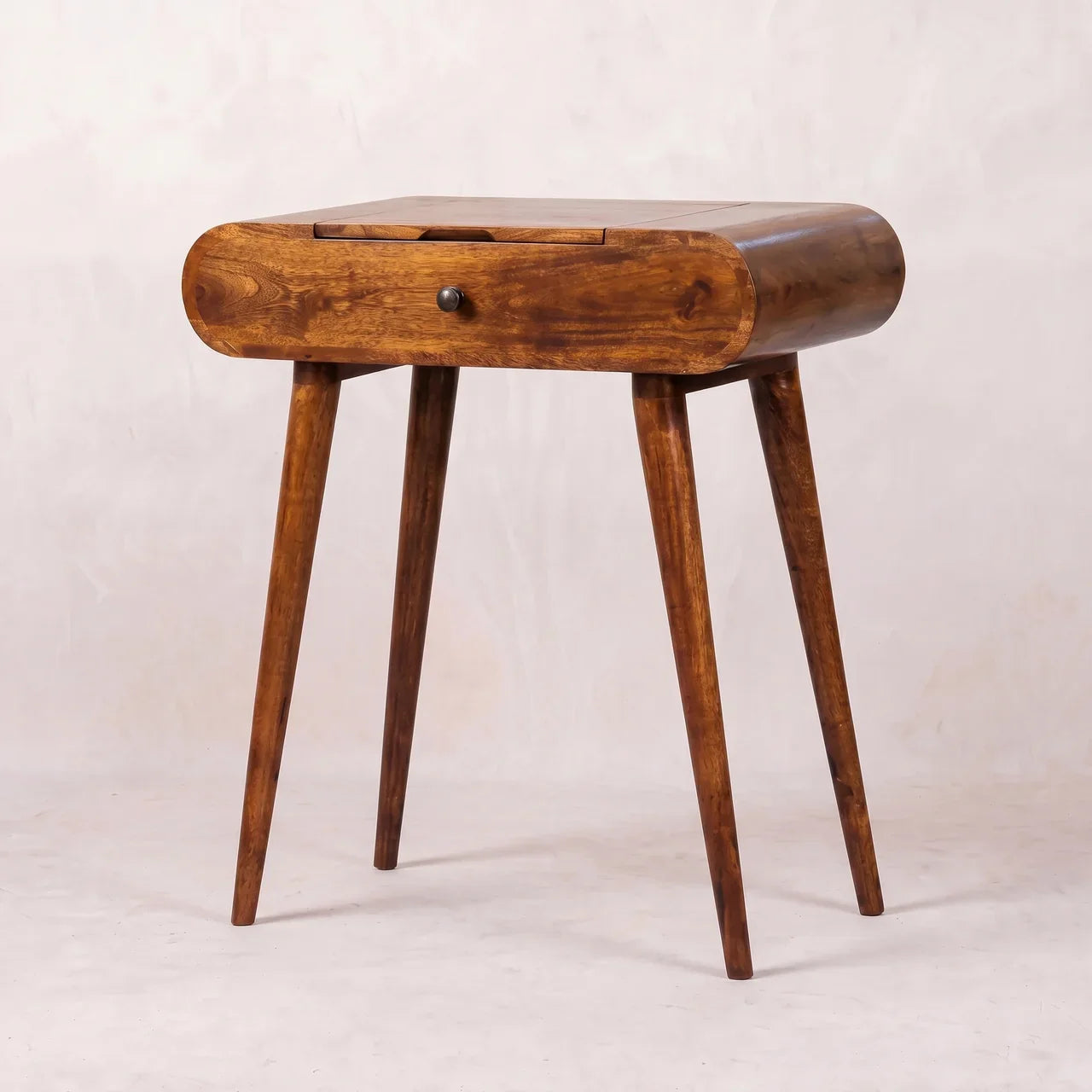 Mini Honey Caramel Dressing Table with Foldable Mirror