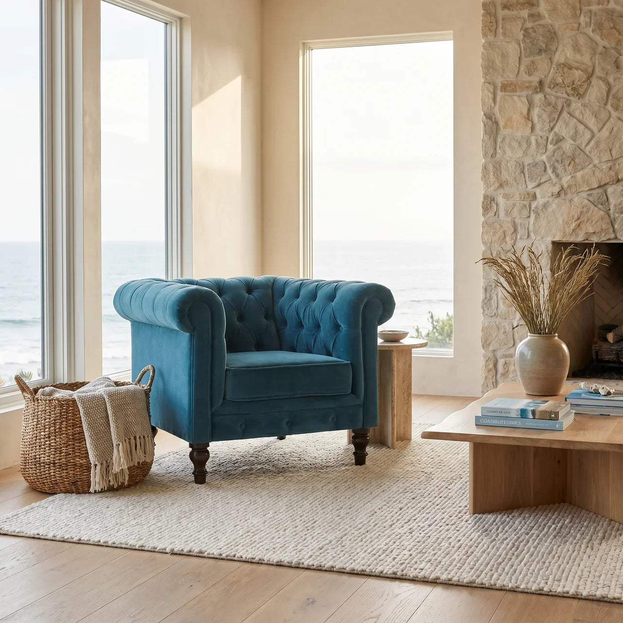 Teal Velvet Chesterfield Armchair