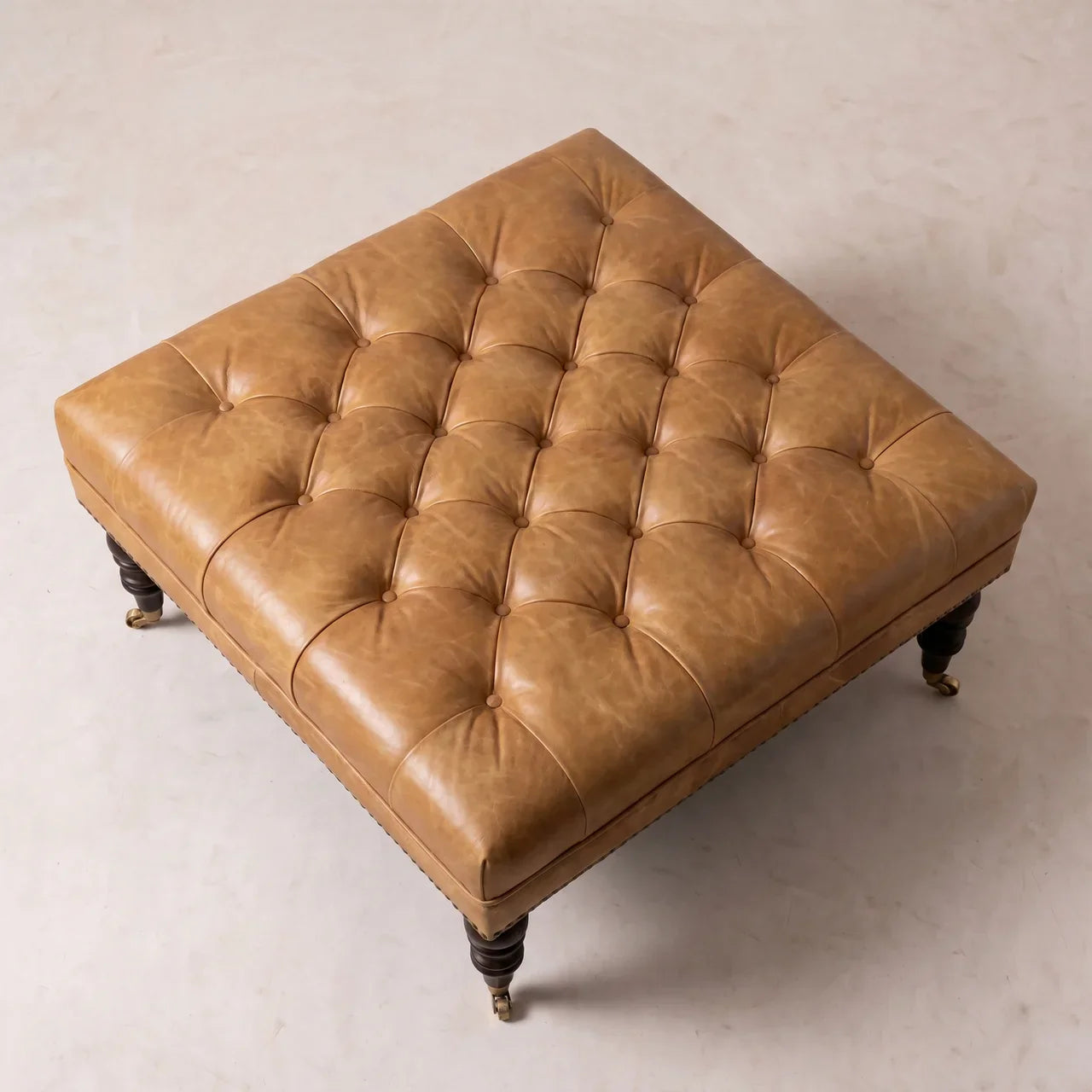Tan Leather Upholstered Coffee Table