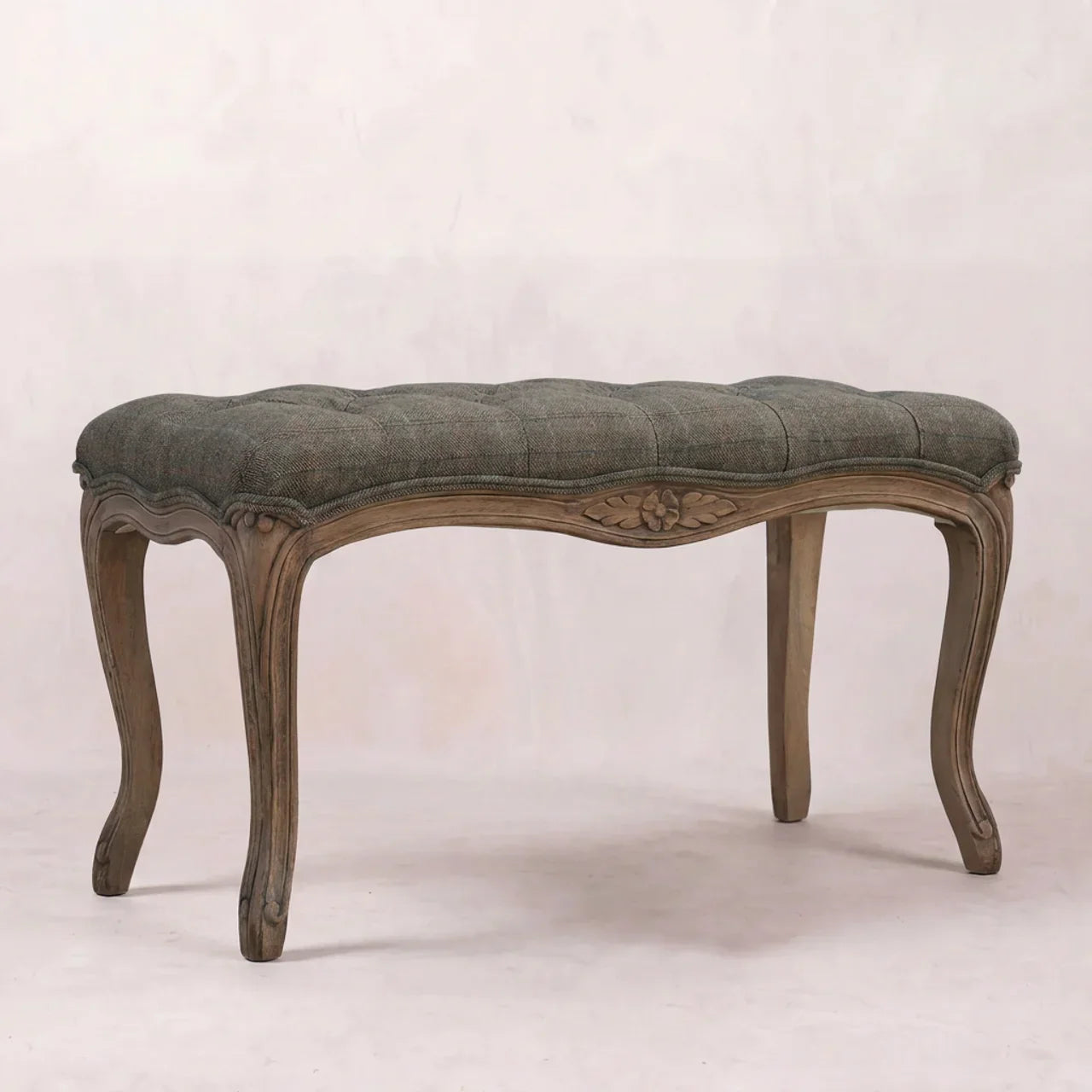 Multi Tweed Carved Bedroom Bench