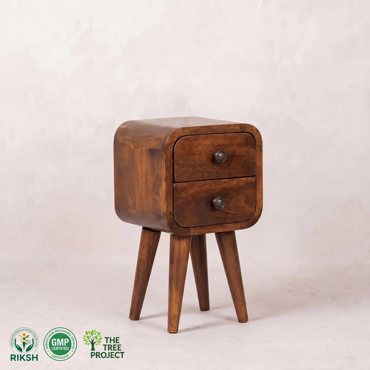 Extra Mini Curved Chestnut Mango Wood Bedside Table