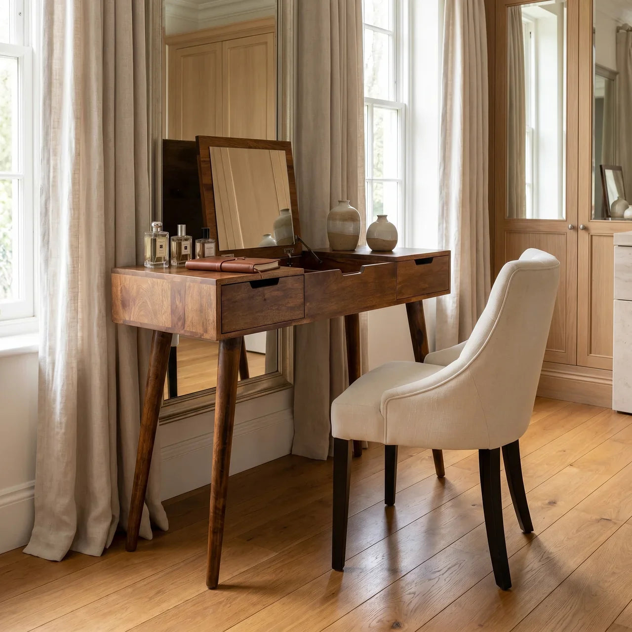 Chestnut Foldable Mirror Table