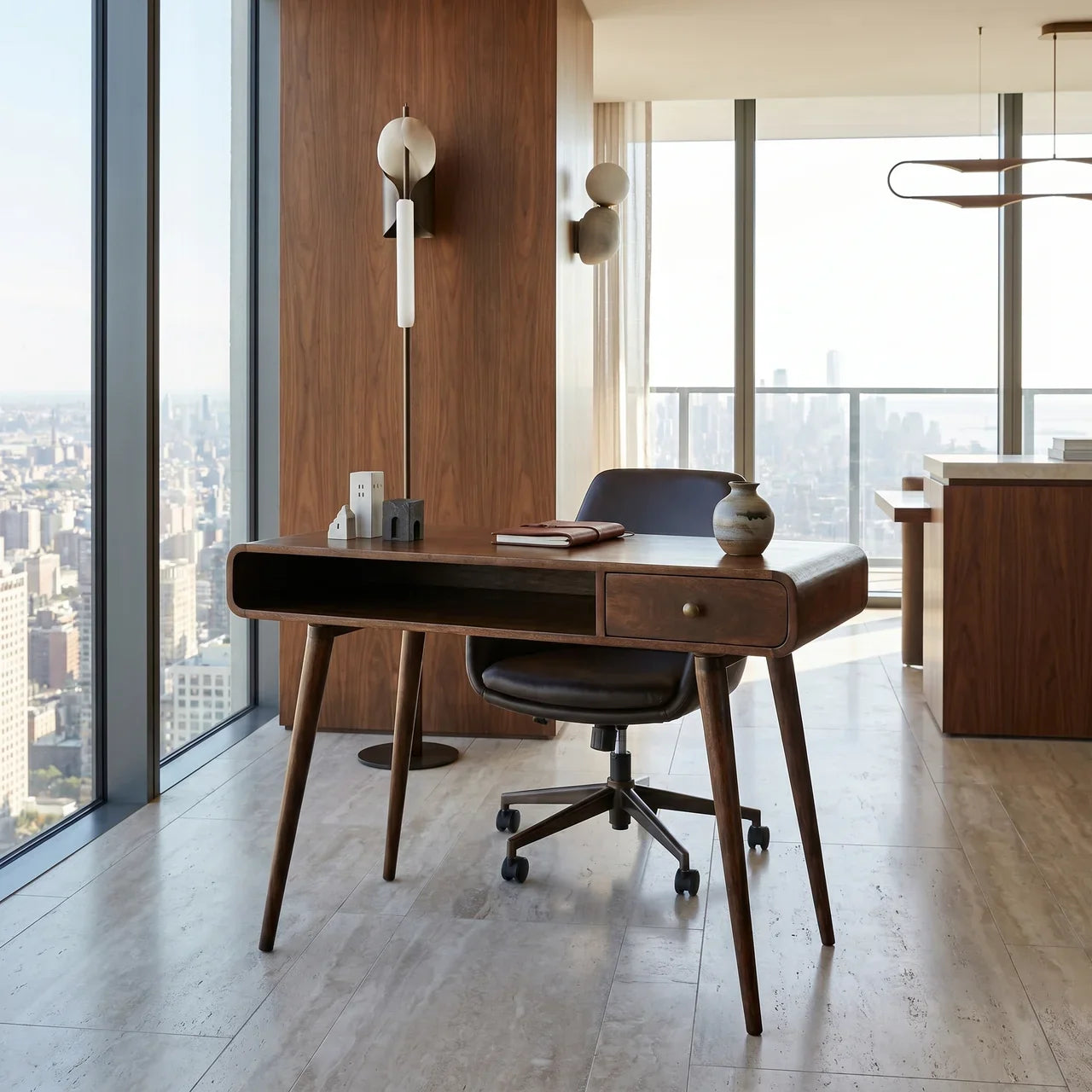 Curved California Walnut Writing Desk