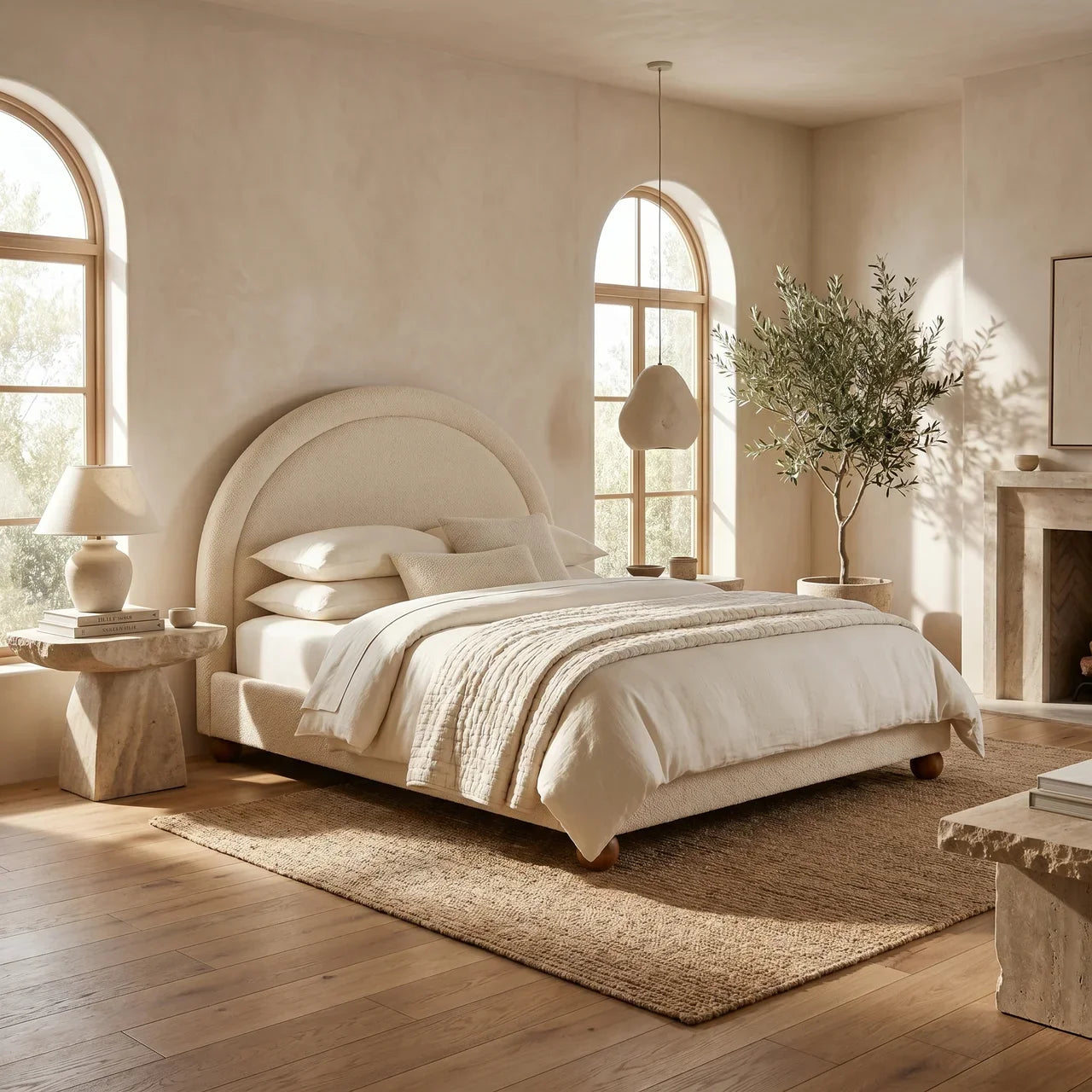 Cream Boucle Double Bed