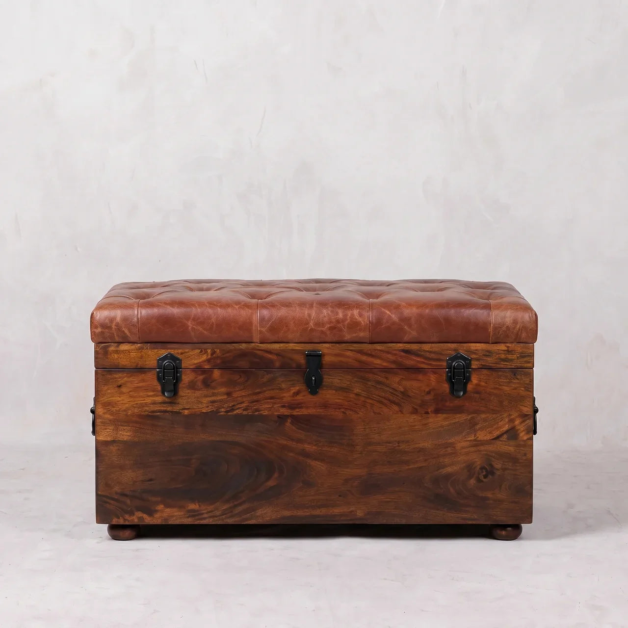 Brown Buffalo hide leather Storage Trunk
