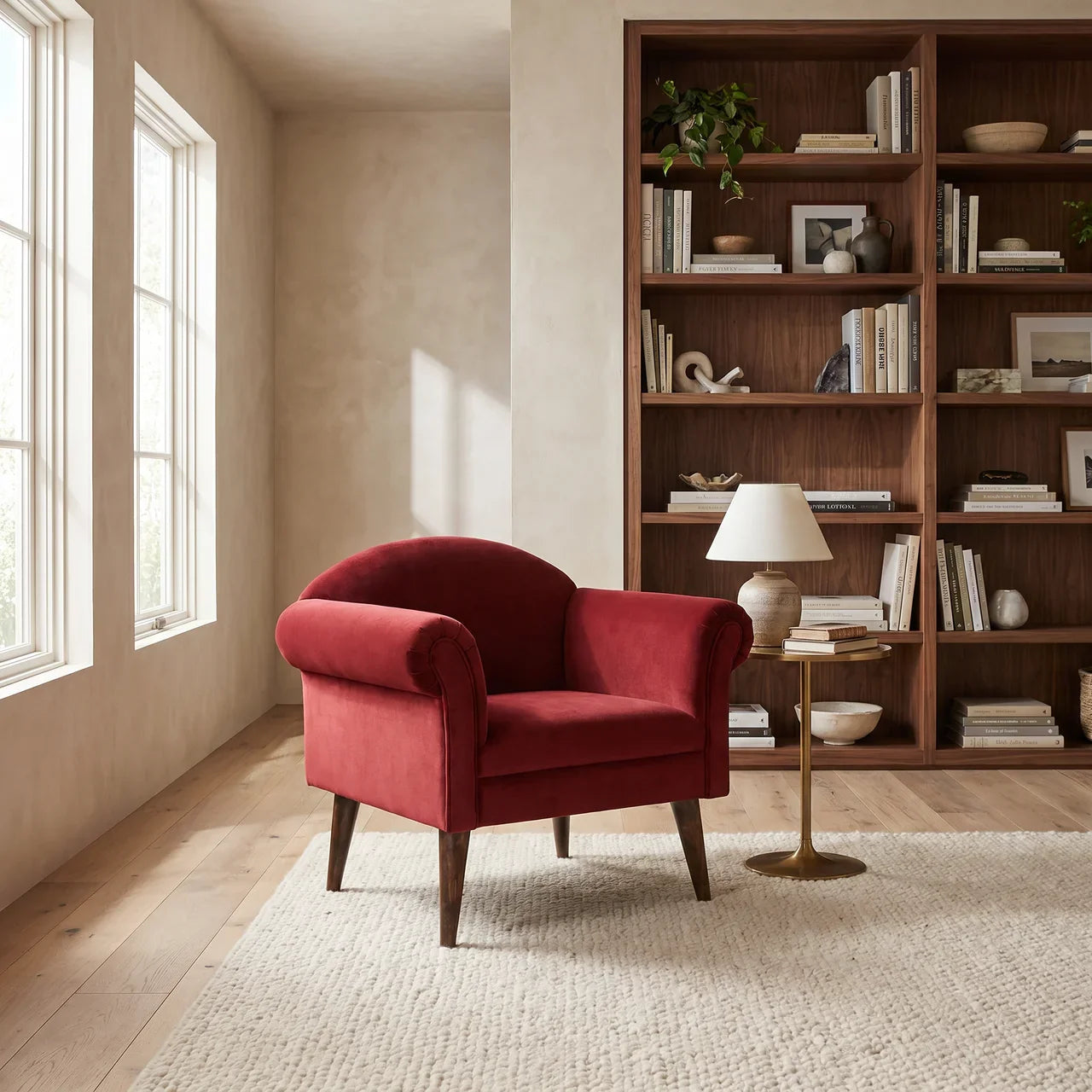 Wine Velvet Nordic Style Armchair