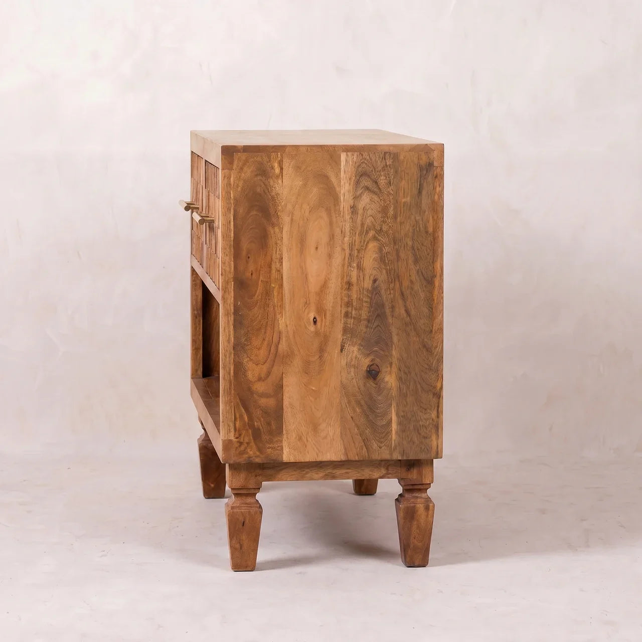 Solid Wood Golden Teak Carved Entryway Shoe Cabinet