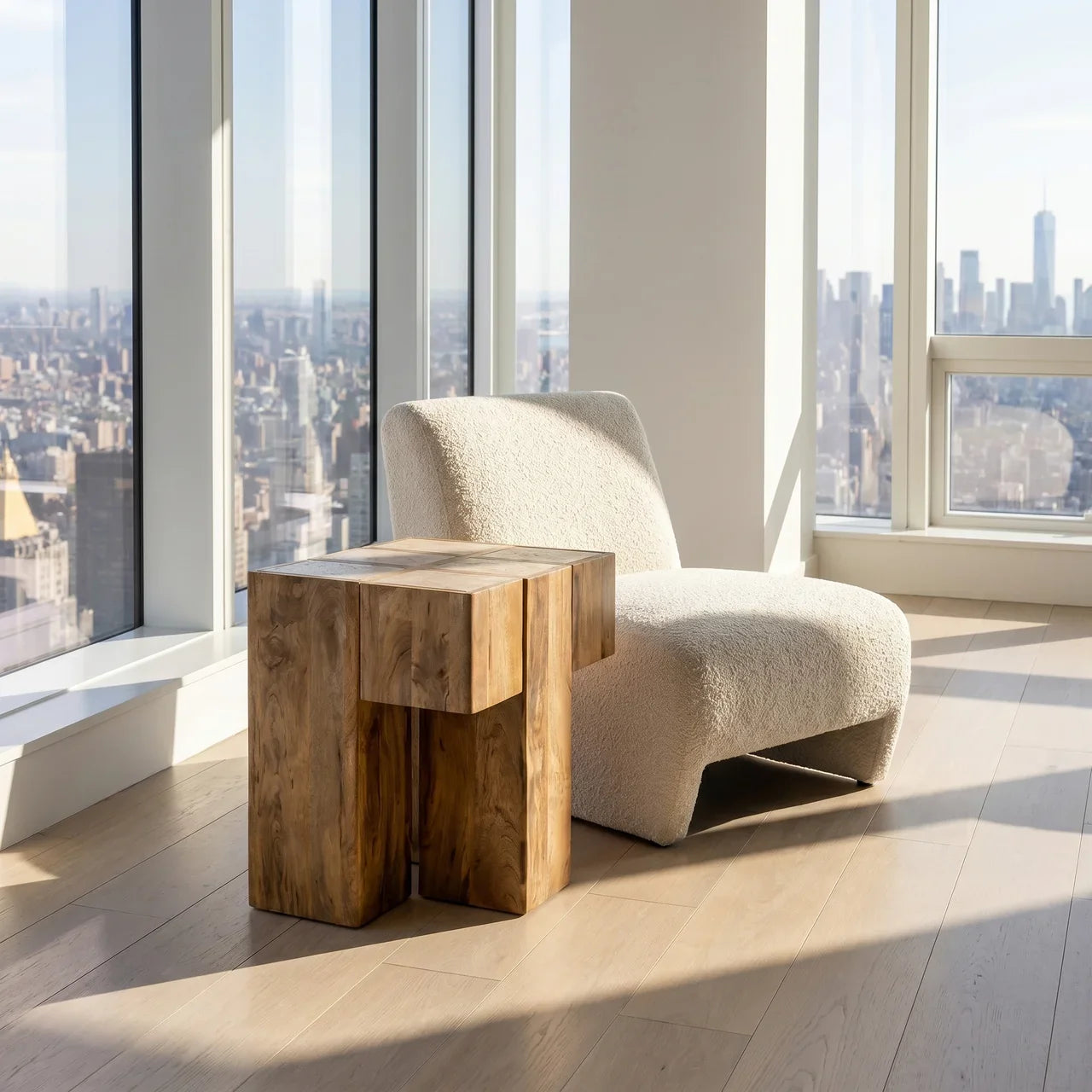 Travertine Top Block Side Table