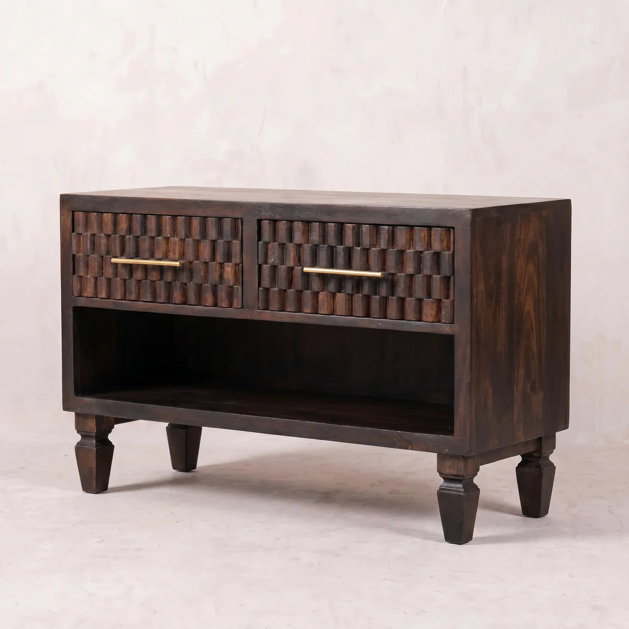 Solid Wood Velvet Mocha Carved Shoe Storage Bench