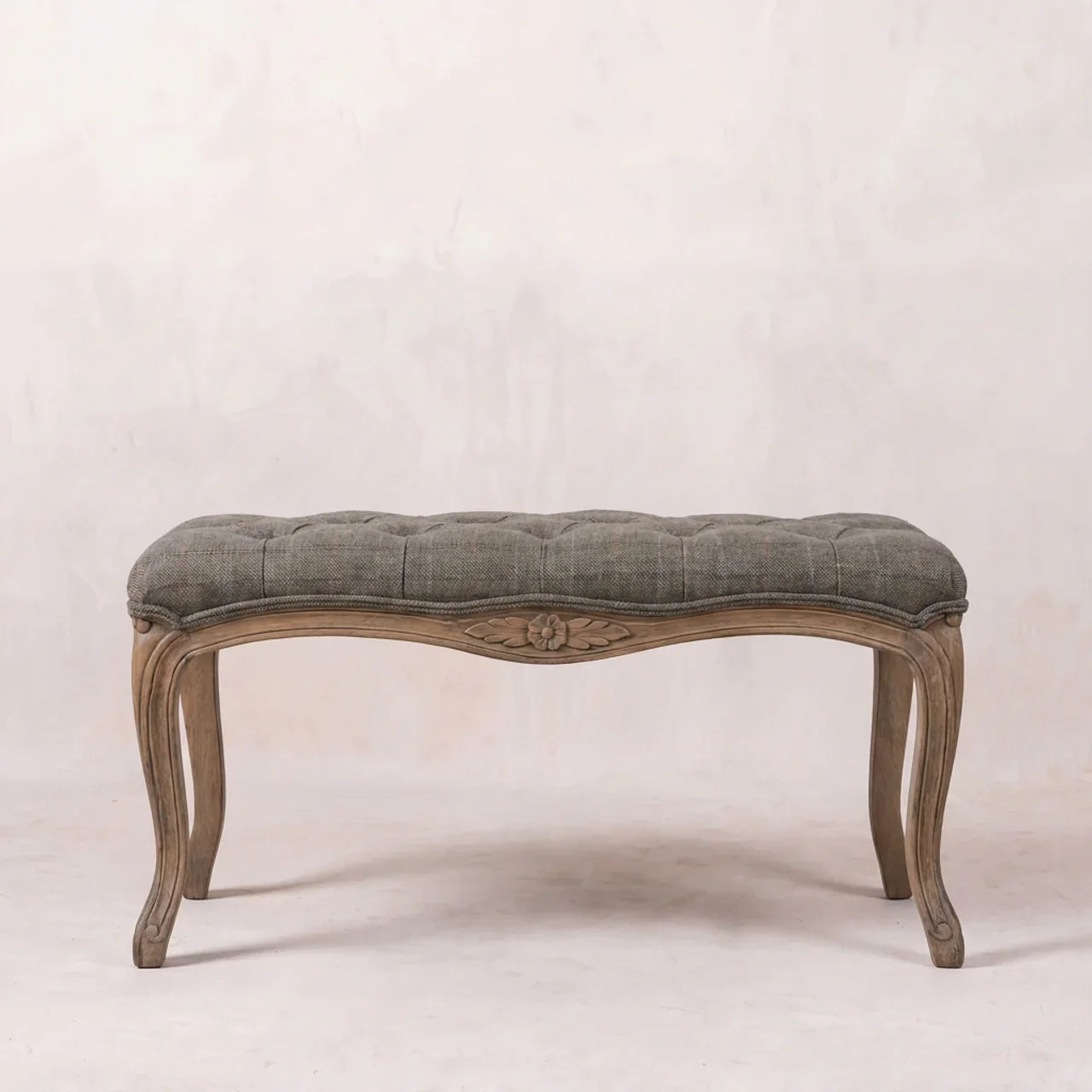 Multi Tweed Carved Bedroom Bench