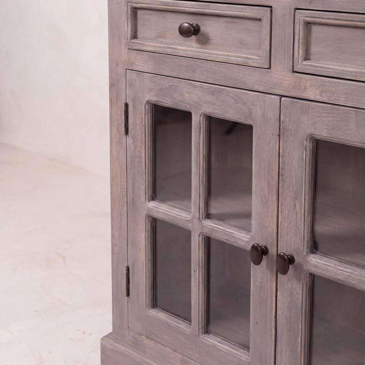 Stone Finish Cabinet with Glazed Doors