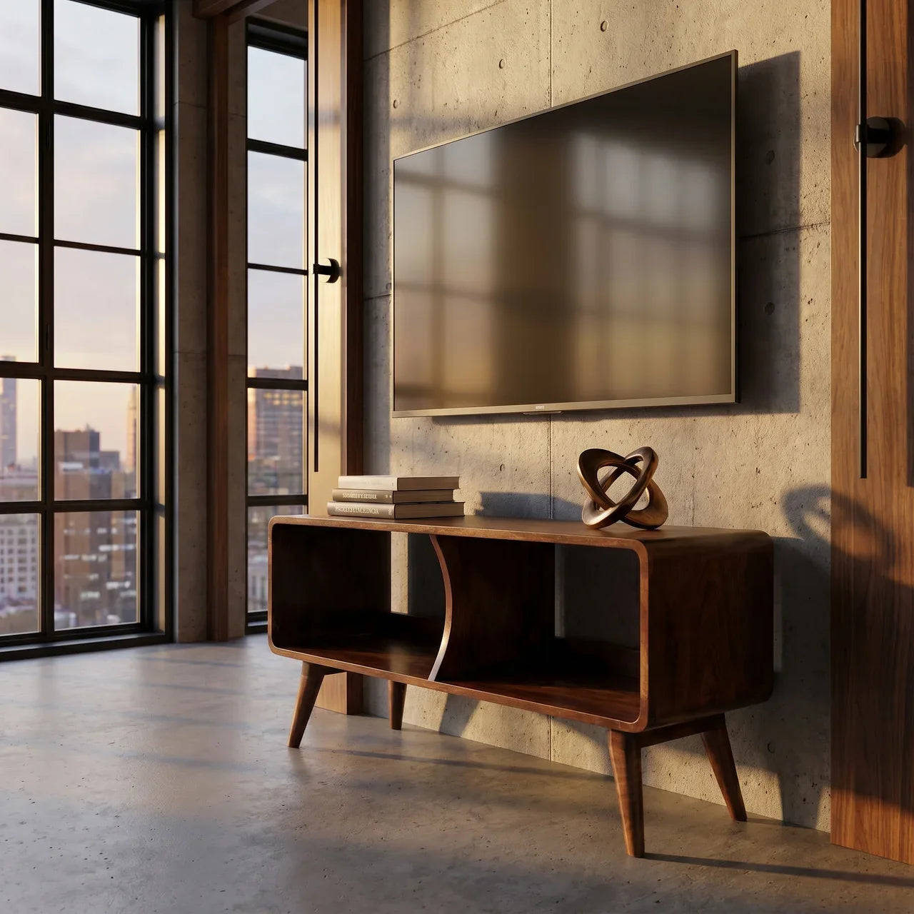 Curved Chestnut Double Slot Media Unit