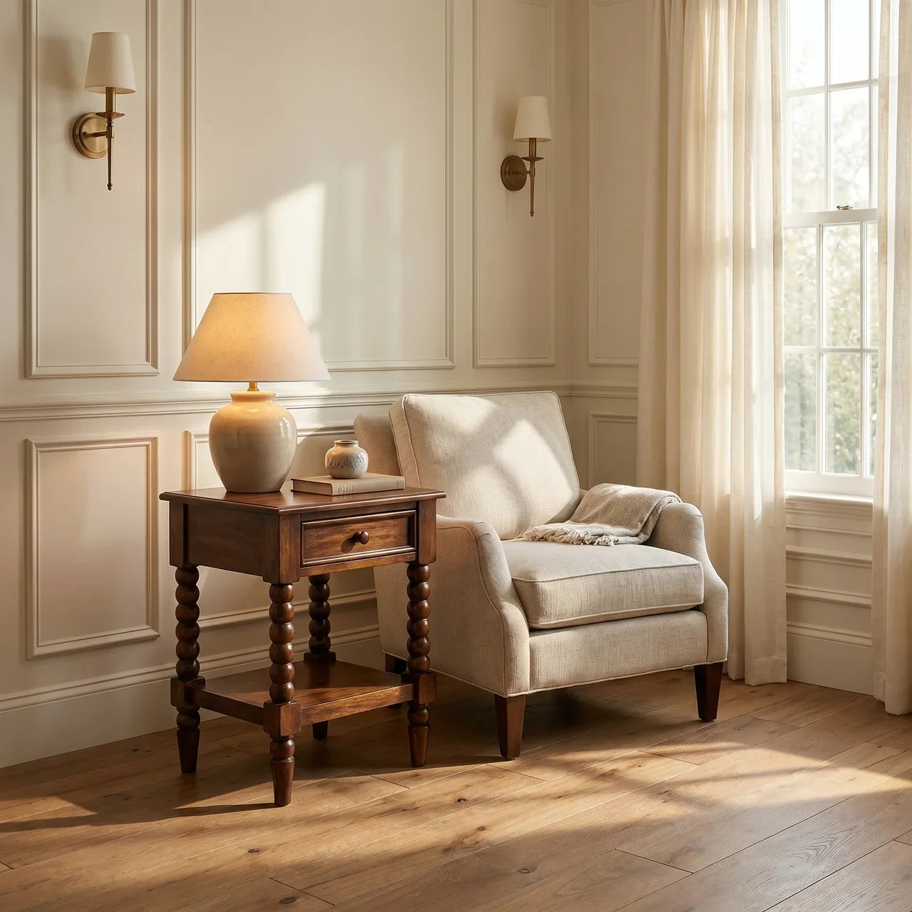 Solid Wood Chestnut One Drawer Side Table