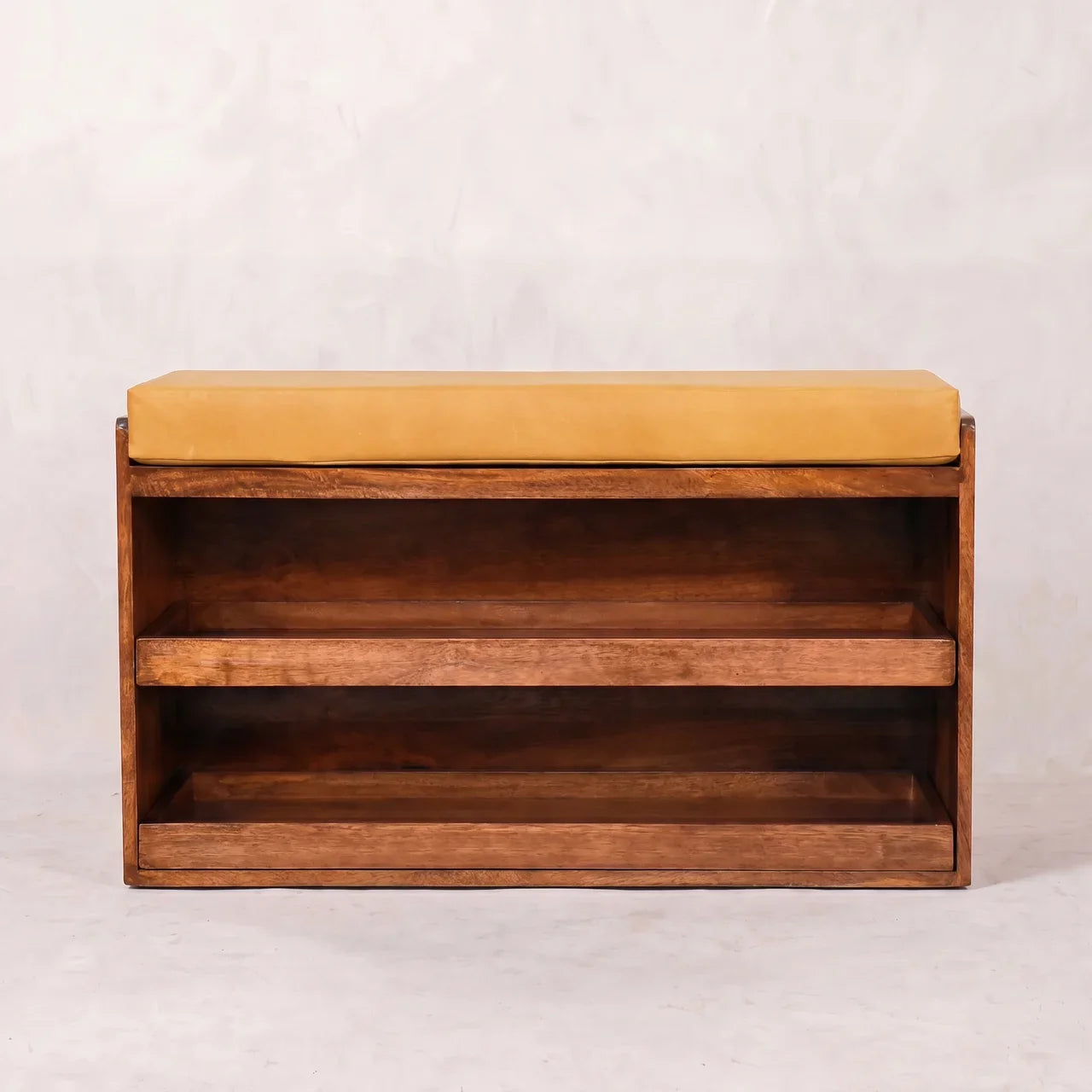 Buffalo Hide Pull out Honey Caramel Shoe Storage Bench