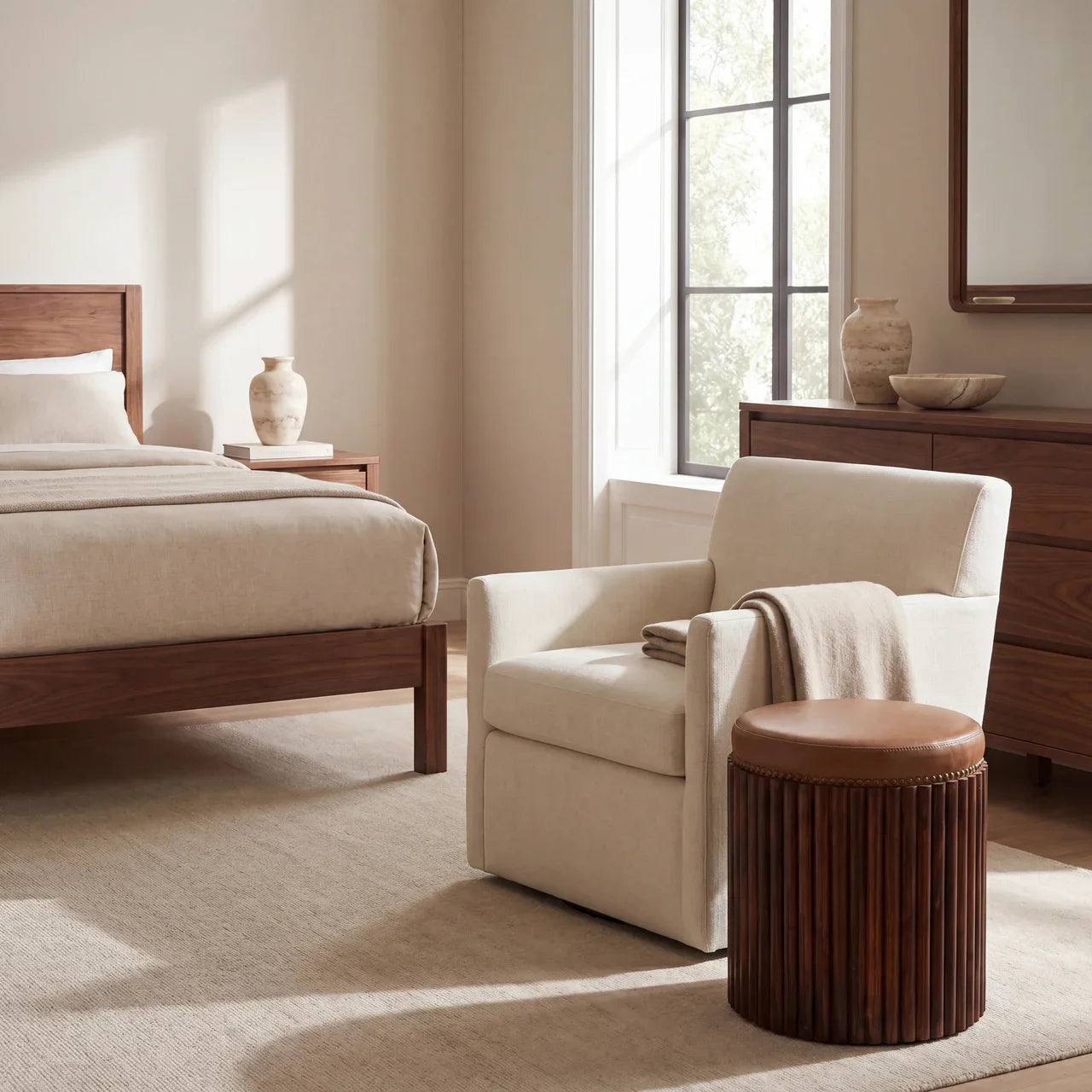 Ribbed Leather Accent Stool